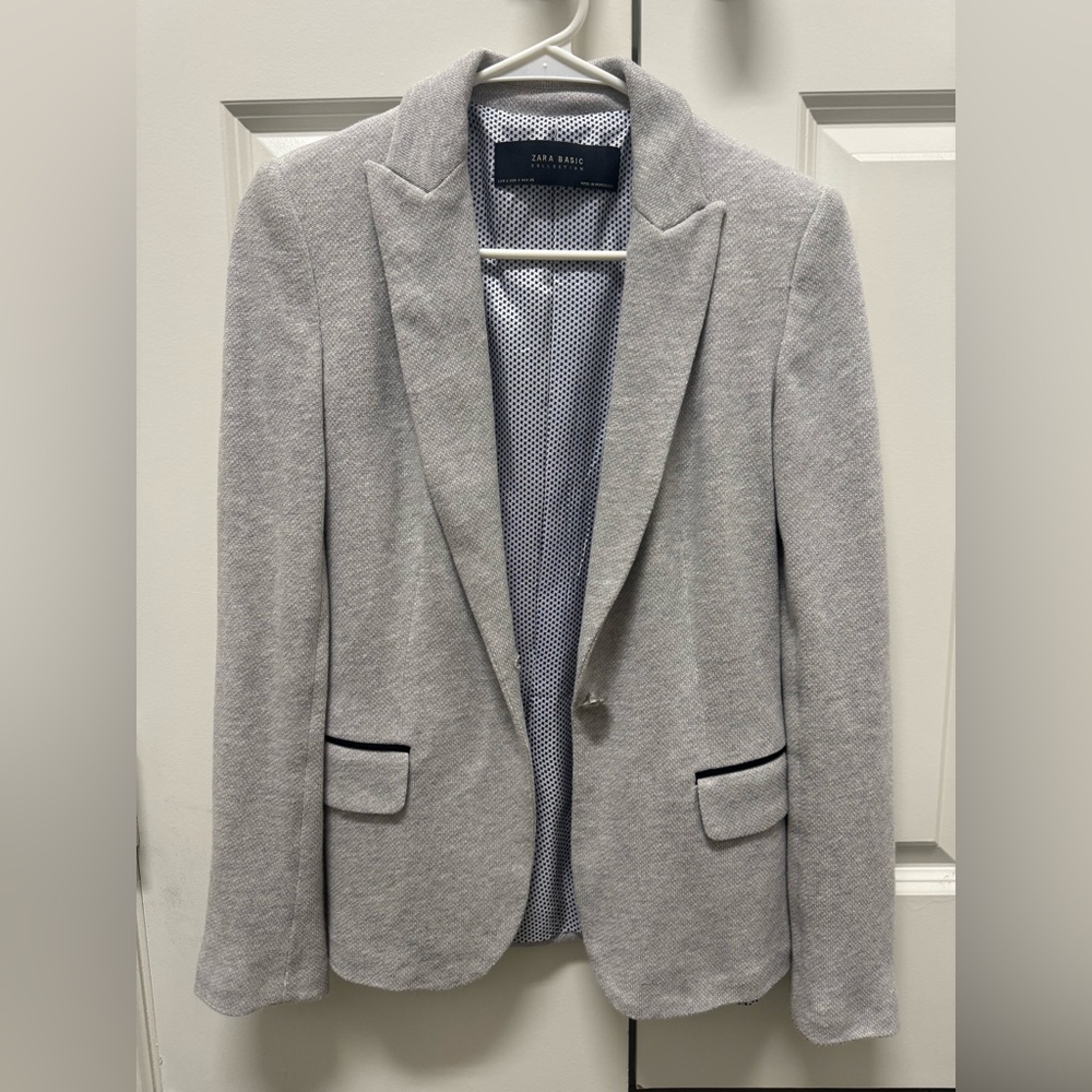 ZARA Basic Gray Textured Blazer Women’s Size S Single Button Anchor Buttons